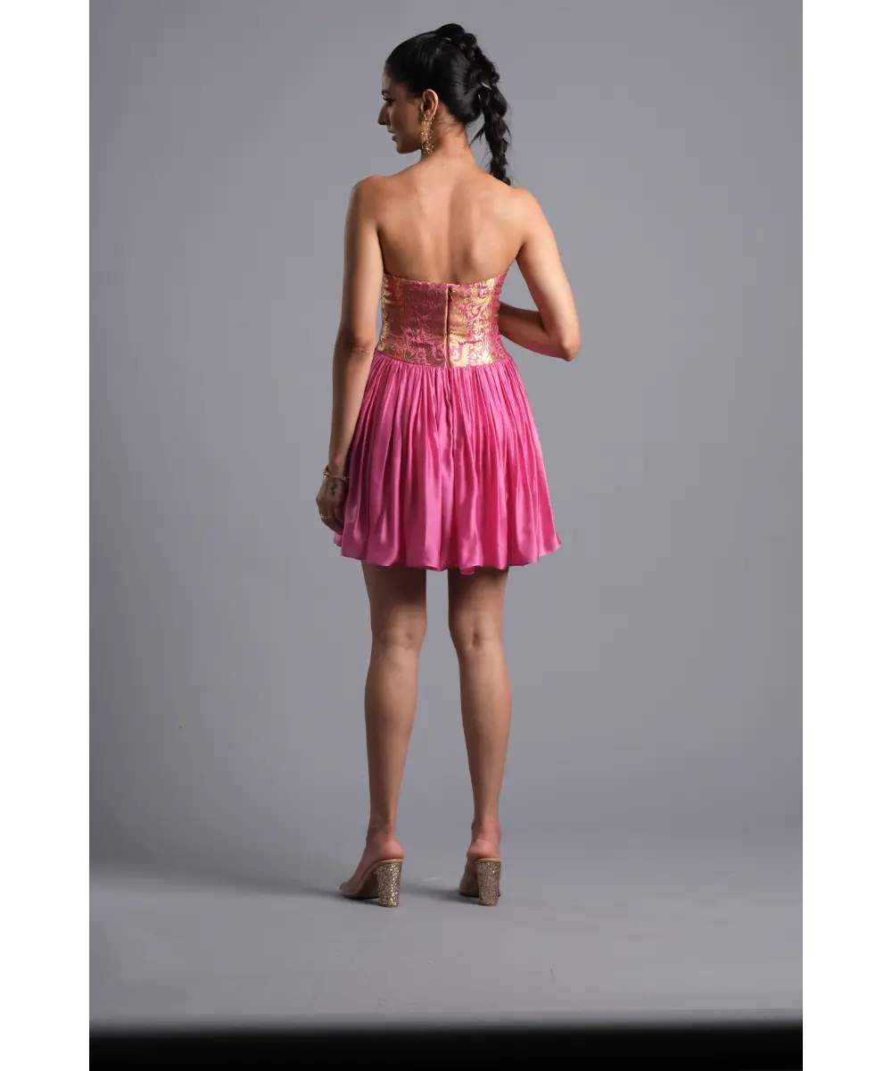 AASTHA SOOD - Bubblegum pink Brocade Corset Dress